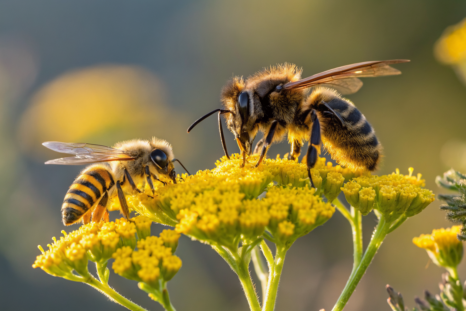 Guêpe et abeille côte à côte sur une fleur — comparaison morphologique terrain