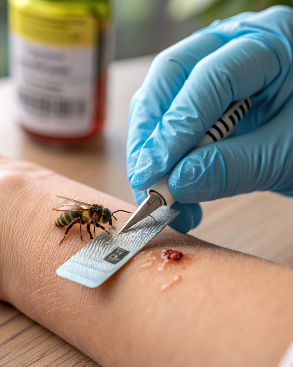 Retrait d'un dard d'abeille avec une carte bancaire