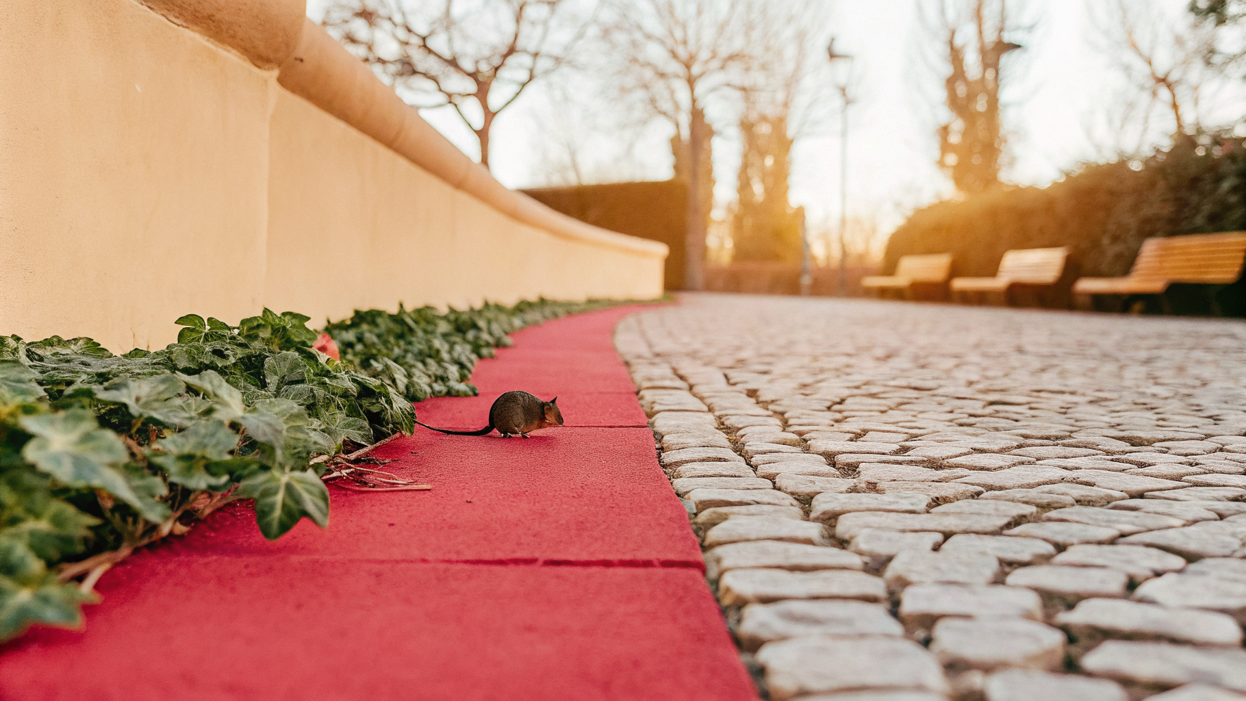 Rat brun longeant un mur de pierre dans un parc urbain français — réservoir naturel du virus Seoul