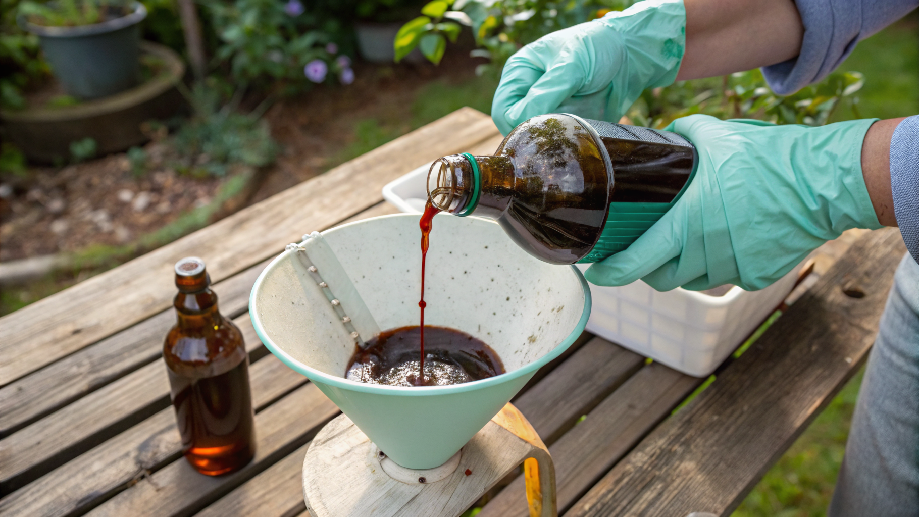 Préparation de l'appât bière brune, vin blanc et sirop de cassis pour un piège à frelon asiatique