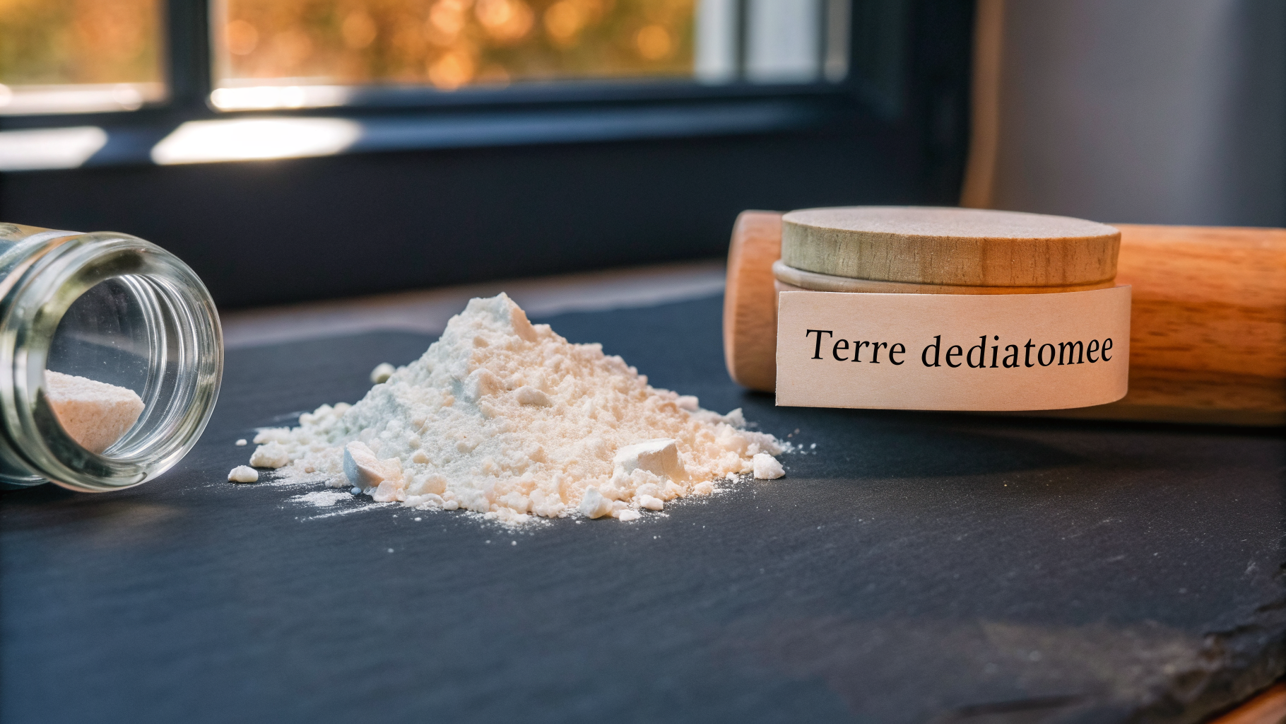 Terre de diatomée alimentaire (food grade) en poudre blanche fine, prête à être appliquée contre les punaises de lit