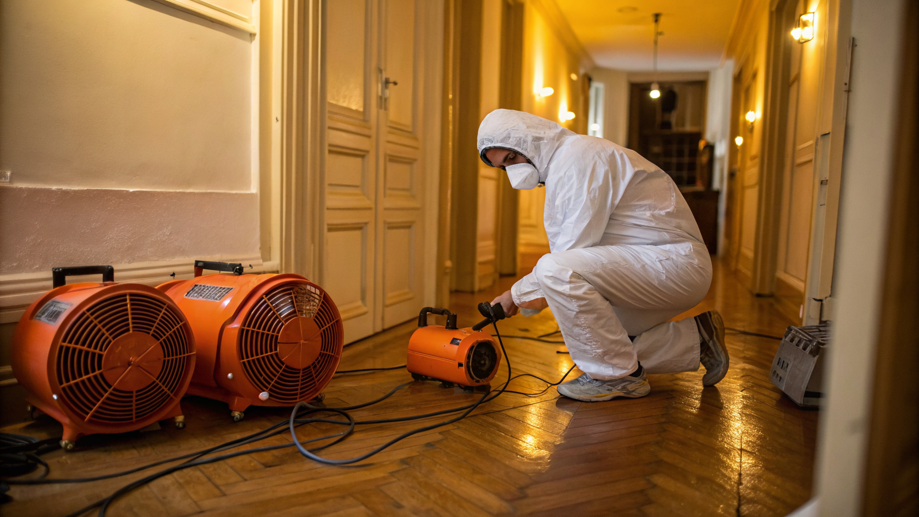 Technicien Sanalia effectuant un traitement thermique punaises de lit dans un appartement parisien