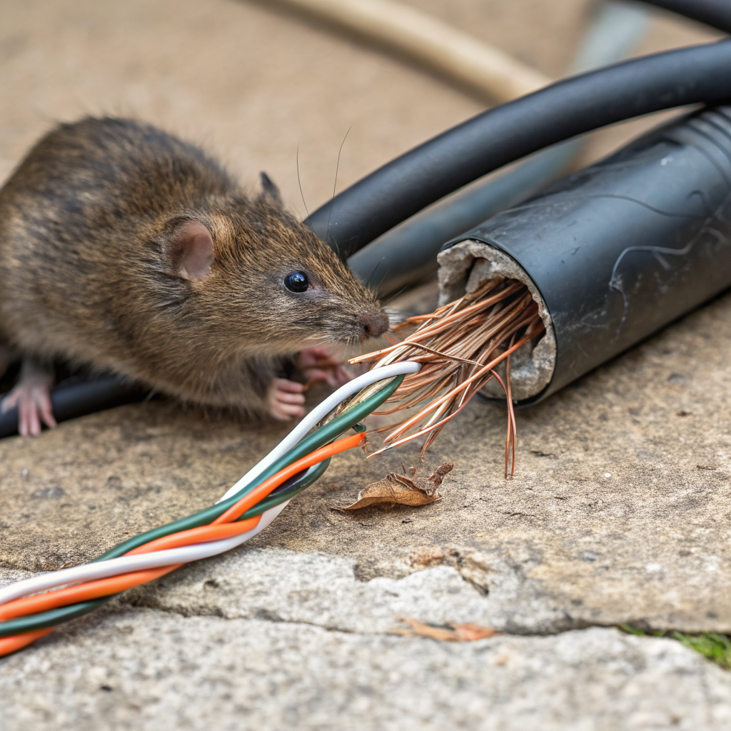 Câble électrique rongé par un rat