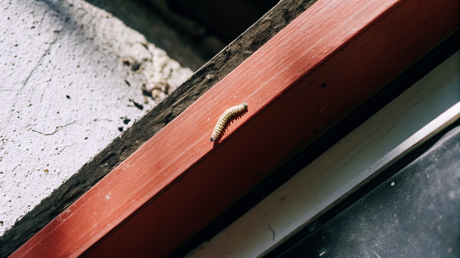 Larves blanches de pyrale grimpant au plafond