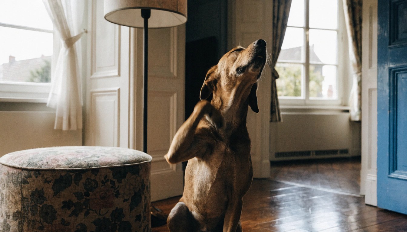 Chien se grattant intensément