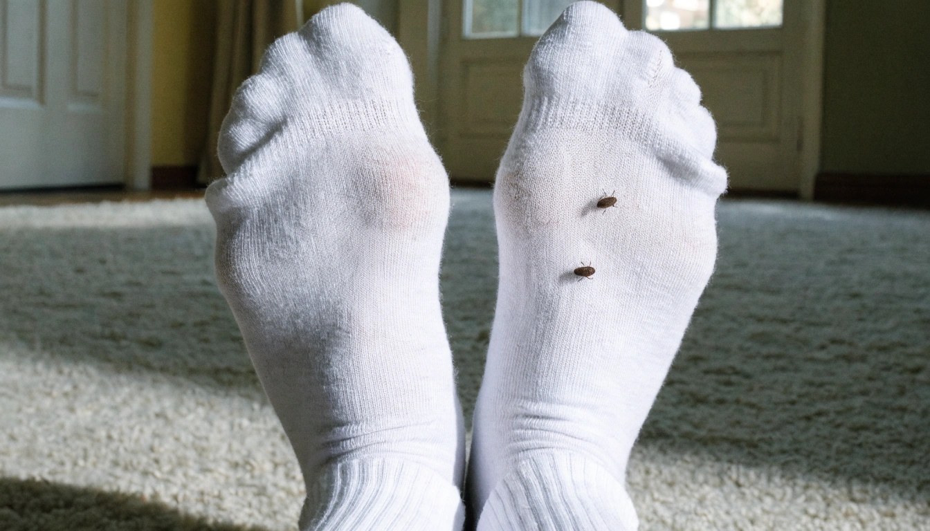 Test chaussette : puces visibles sur chaussettes blanches