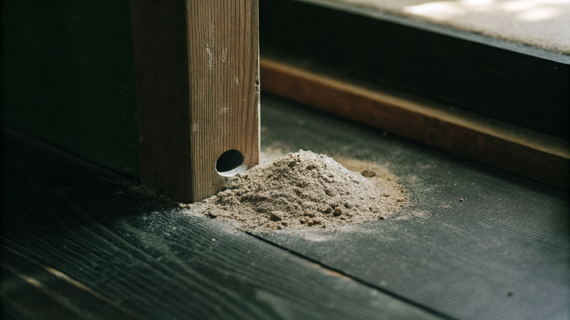 Sciure fine produite par les termites de bois sec